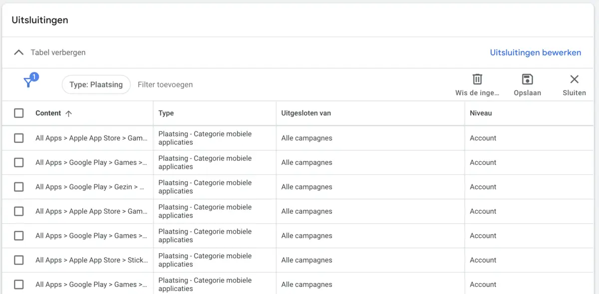 Step 4 - Saving and viewing the list of apps in Google Ads